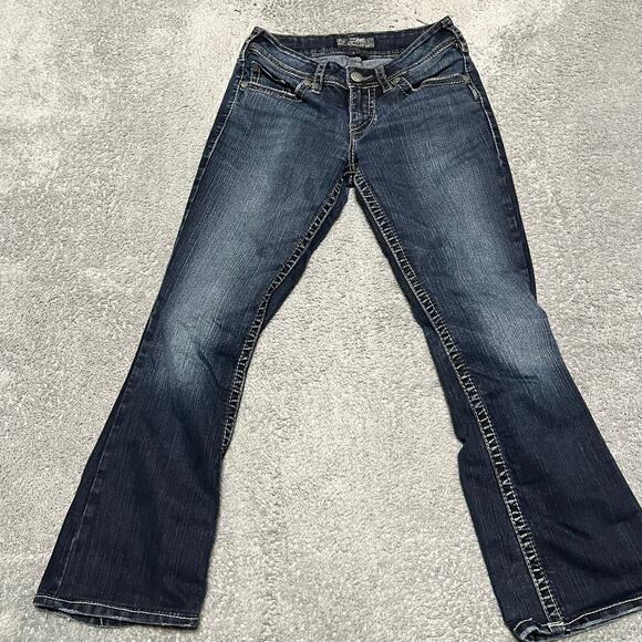 Silver Jeans Womens 28 (28x27.5) Suki Boot Western Thick Stitch Blue Denim - Picture 2 of 10